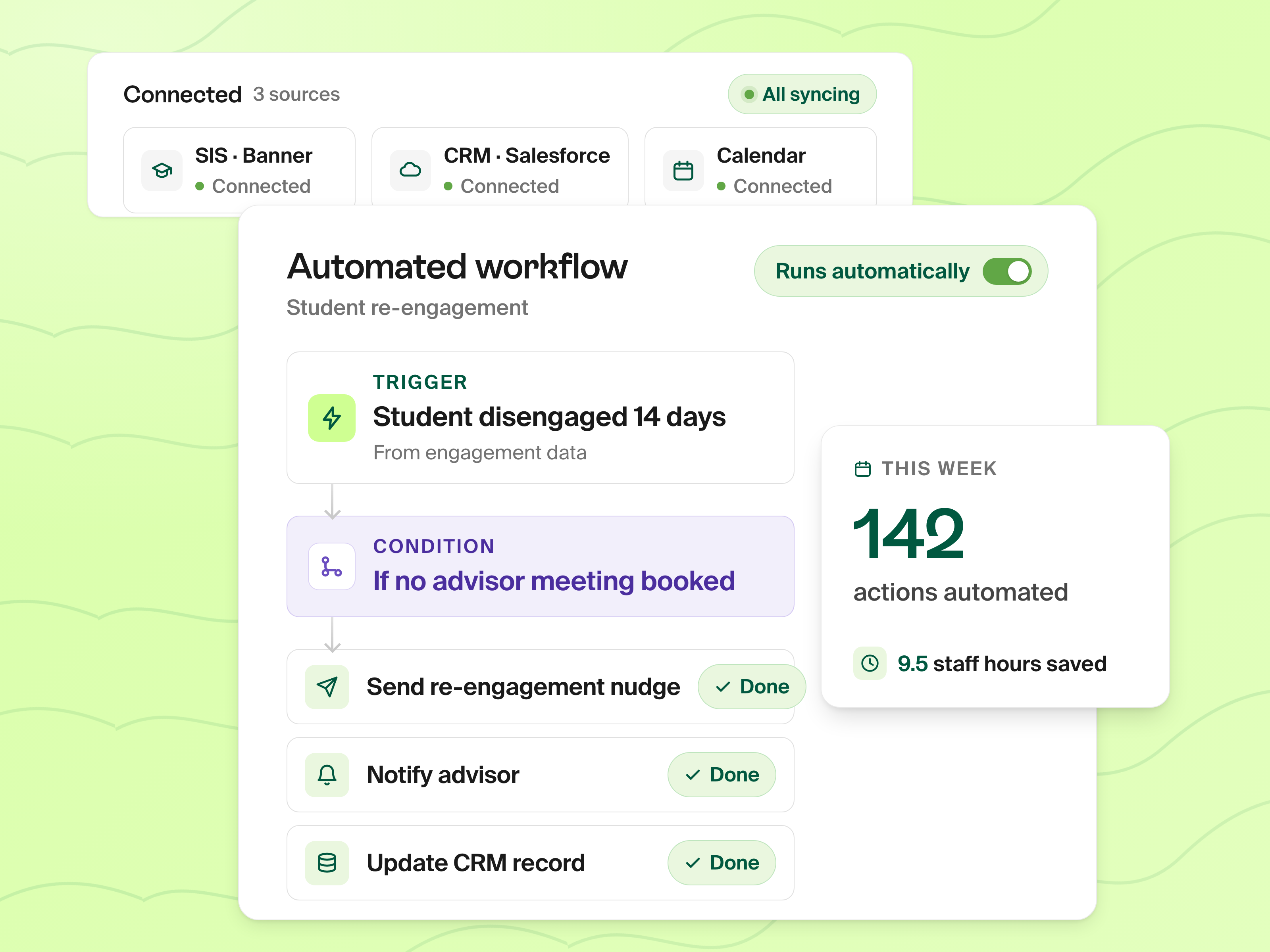 Workflow automation builder showing trigger rules and automated actions