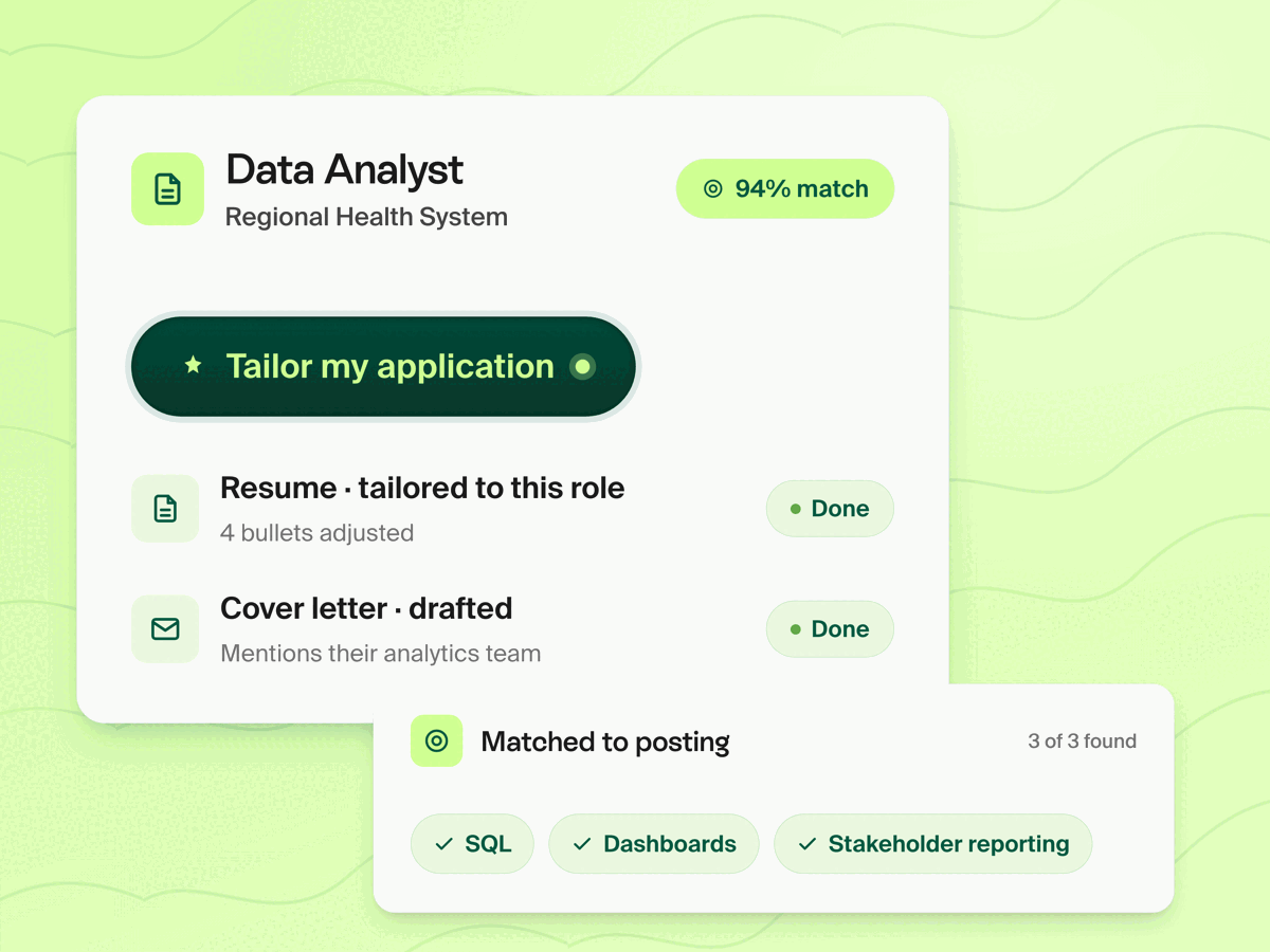 AI Resume Builder interface showing LinkedIn import and resume generation